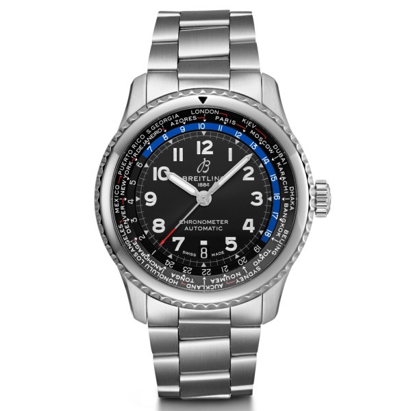 Montre Breitling Navitimer 8 B35 automatique Unitime cadran noir bracelet acier 43 mm