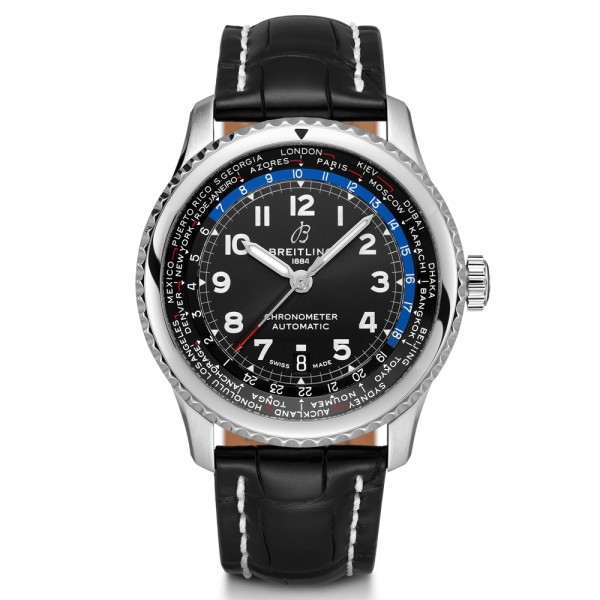 Montre Breitling Navitimer 8 B35 automatique Unitime cadran noir bracelet croco noir 43 mm