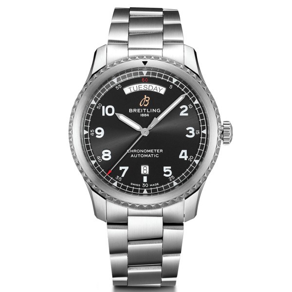Montre Breitling Navitimer 8 automatique Day Date cadran noir bracelet acier 41 mm