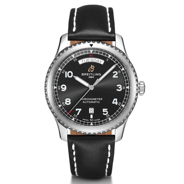 Montre Breitling Navitimer 8 automatique Day Date cadran noir bracelet cuir noir 41 mm