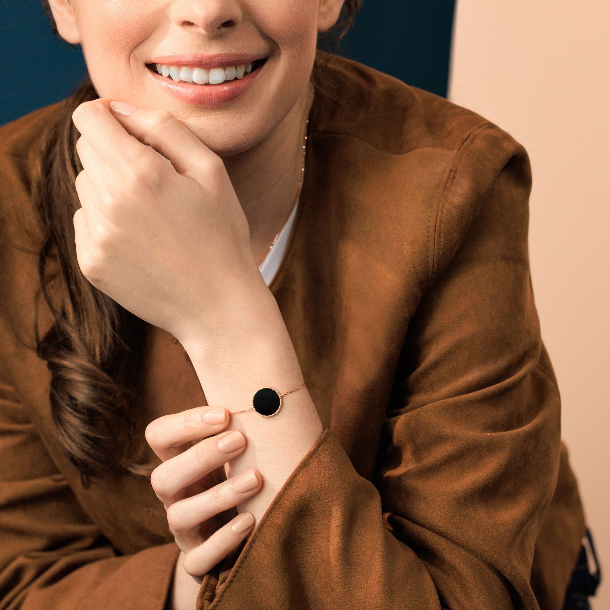 Lepage Colette bracelet Lune Perlée in rose gold and onyx