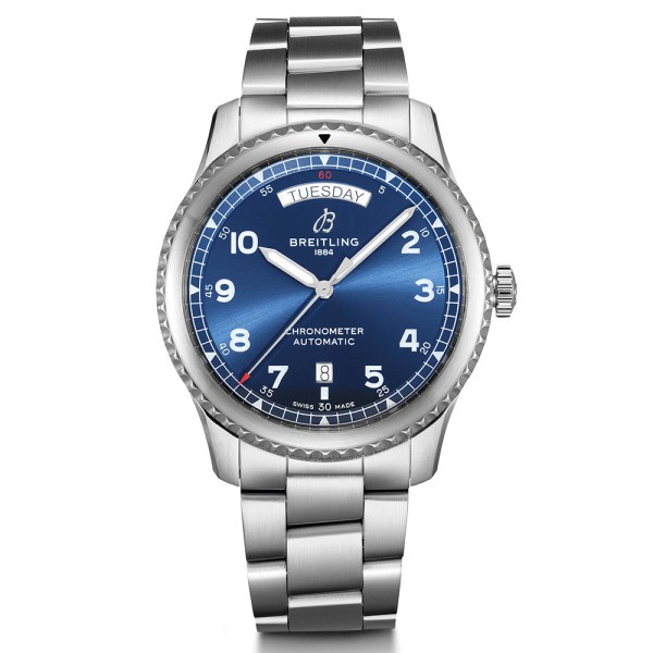 Montre Breitling Navitimer 8 automatique Day Date cadran bleu bracelet acier 41 mm