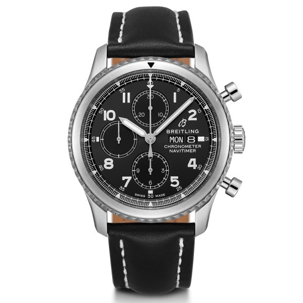 Montre Breitling Navitimer 8 chronograph cadran noir bracelet cuir 43 mm