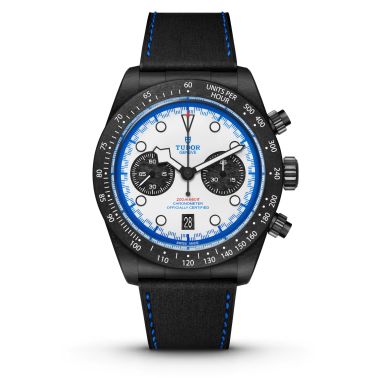 Montre Tudor Black Bay Chrono "Carbon 25" automatique cadran racing white bracelet hybride en cuir et caoutchouc 42 mm