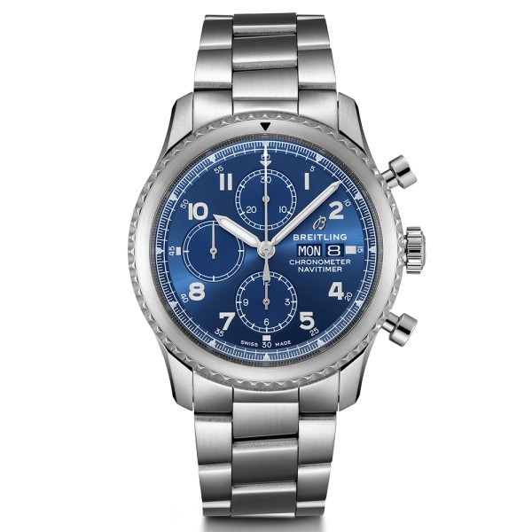 Montre Breitling Navitimer 8 chronograph cadran bleu bracelet acier 43 mm
