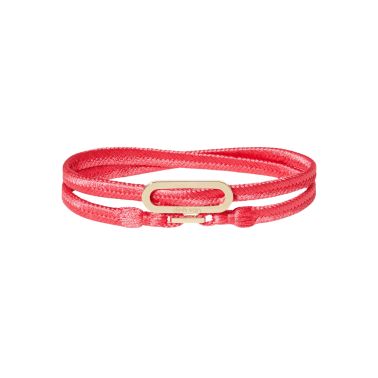 Bracelet double-tour dinh van Maillon L en or jaune sur bracelet tissé rose