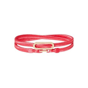 Bracelet double-tour dinh van Maillon L en or jaune sur bracelet tissé rose