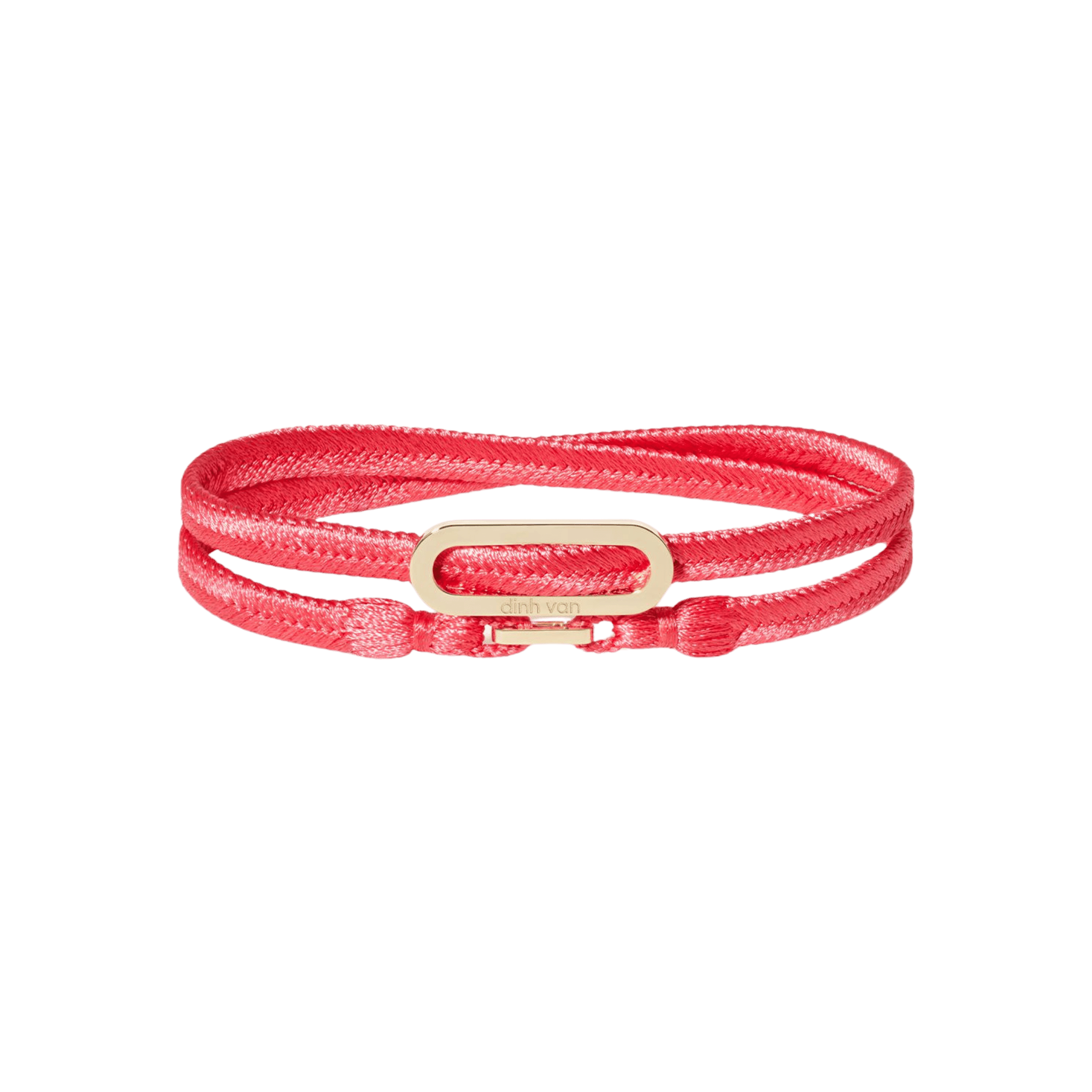 Bracelet double-tour dinh van Maillon L en or jaune sur bracelet tissé rose