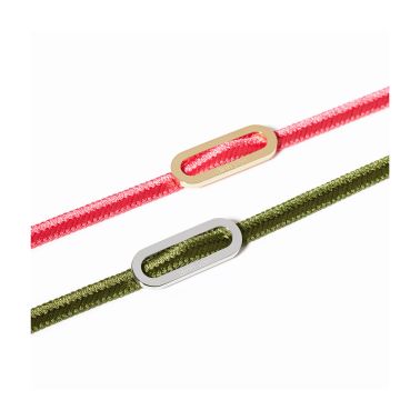 Bracelet double-tour dinh van Maillon L en or jaune sur bracelet tissé rose