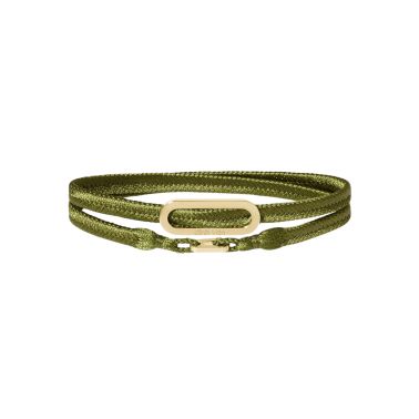 Bracelet double-tour dinh van Maillon L en or jaune sur bracelet tissé kaki