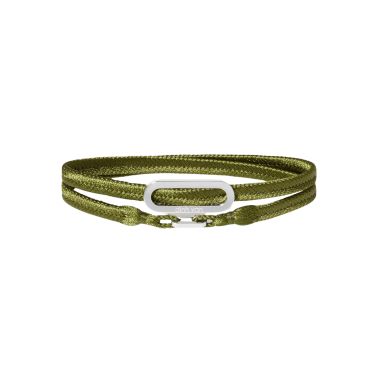 Bracelet double-tour dinh van Maillon L en or blanc sur bracelet tissé kaki