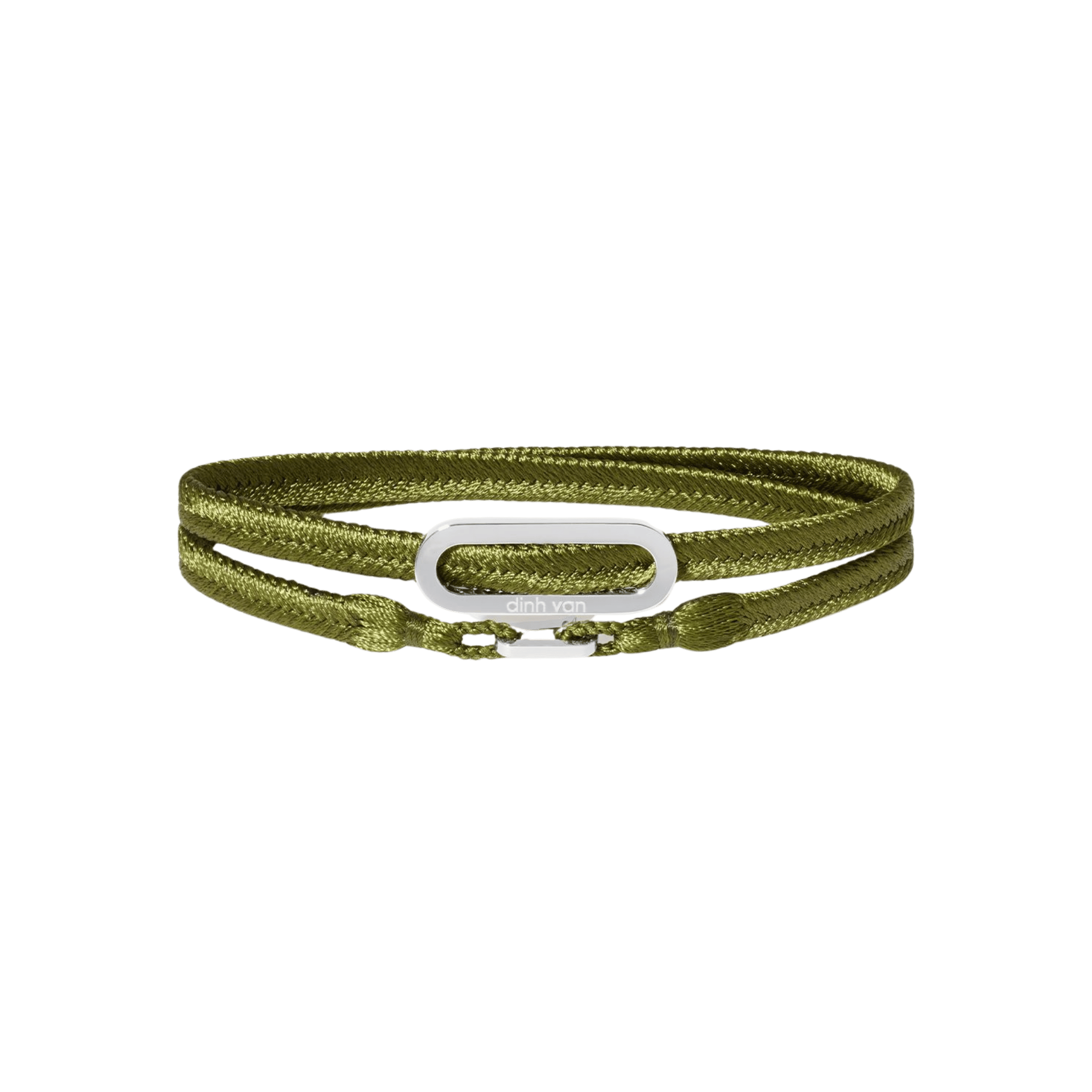 Bracelet double-tour dinh van Maillon L en or blanc sur bracelet tissé kaki