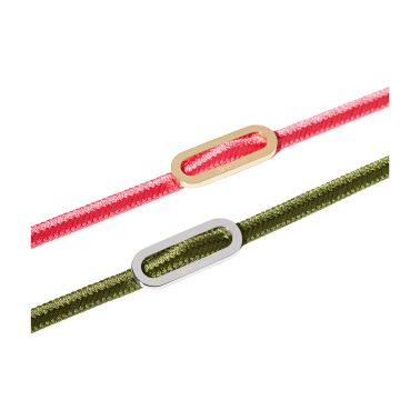 Bracelet double-tour dinh van Maillon L en or blanc sur bracelet tissé kaki