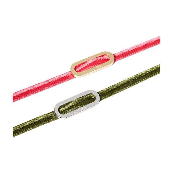 Bracelet double-tour dinh van Maillon L en or blanc sur bracelet tissé kaki