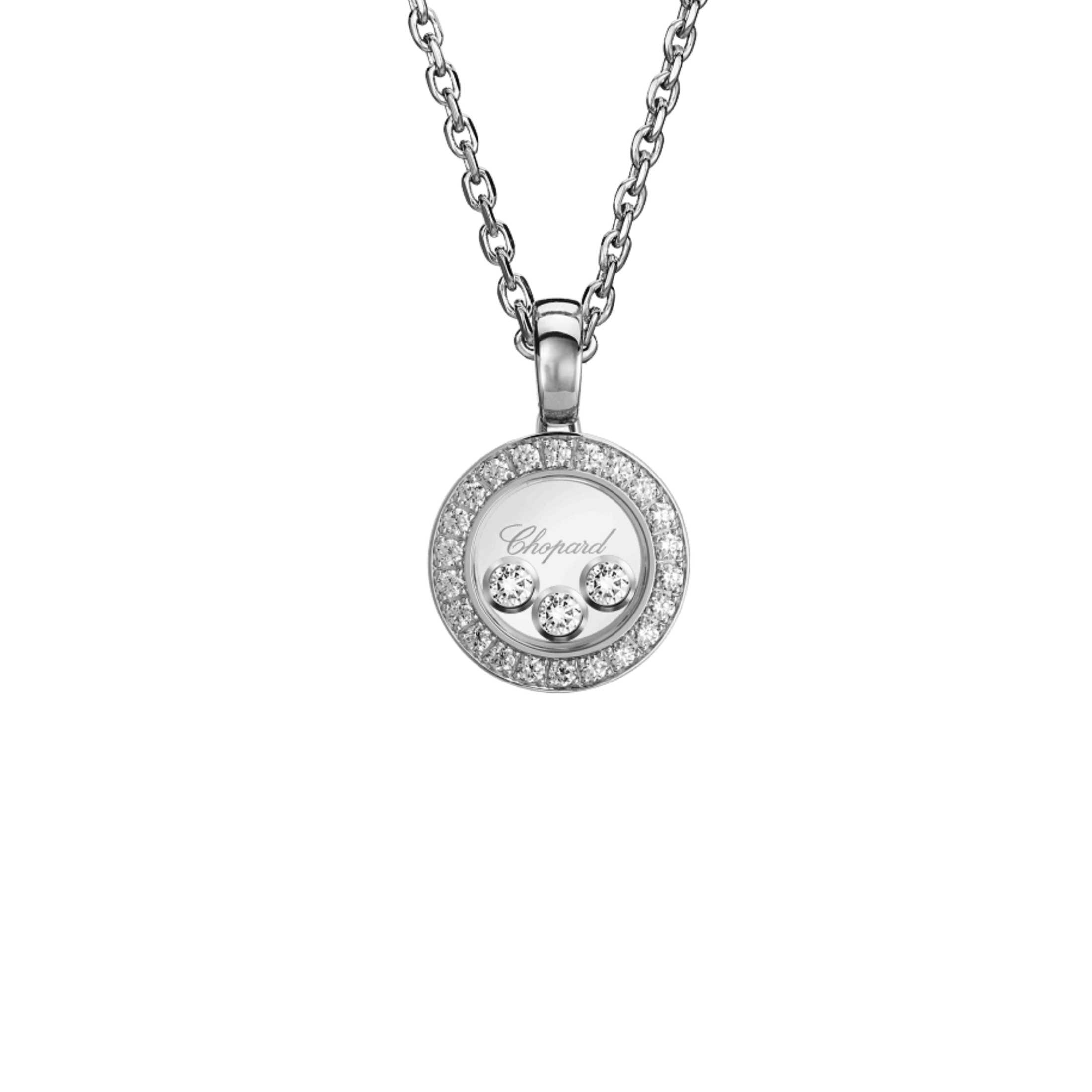 Chopard Happy Diamonds necklace in white gold and diamond pavé