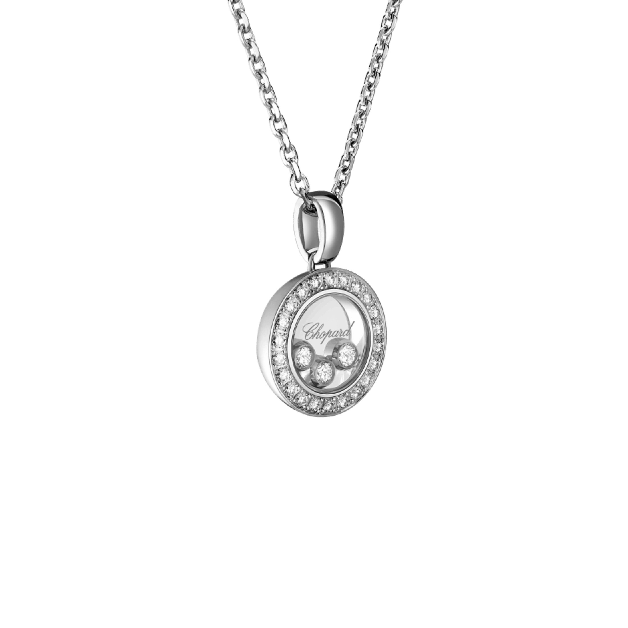 Chopard Happy Diamonds necklace in white gold and diamond pavé