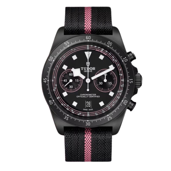 Tudor Pelagos FXD Chrono Pink "Giro" automatic watch black dial black fabric strap 43 mm