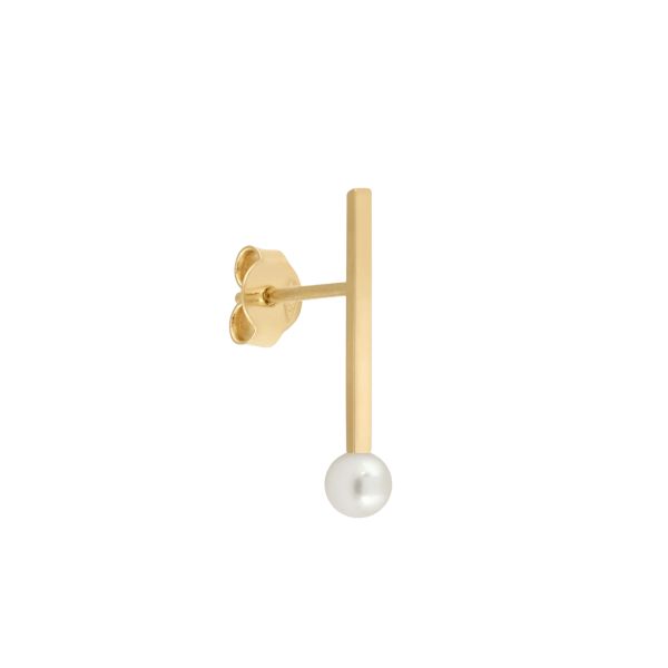 Boucle d'oreille Claverin Kiss Line en or jaune et perle blanche