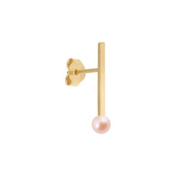 Boucle d'oreille Claverin Kiss Line en or jaune et perle rose