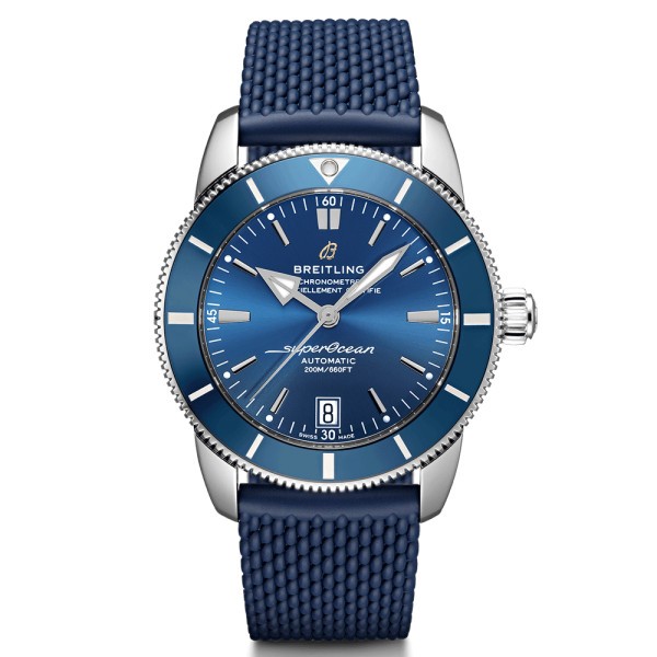 Montre Breitling Superocean Heritage II automatique cadran bleu bracelet caoutchouc bleu 42 mm AB2010161C1S1