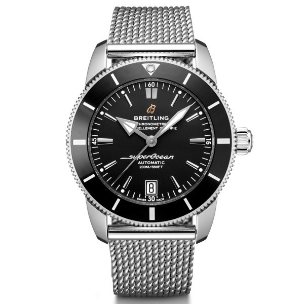 Montre Breitling Superocean Heritage II B20 automatique cadran noir bracelet maille milanaise 42 mm AB2010121B1A1