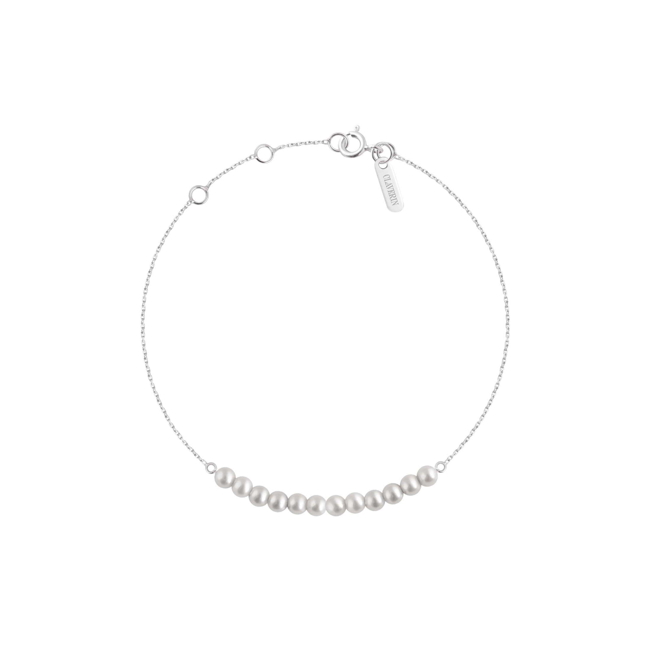 Bracelet Claverin Mini Rock My Pearls en or blanc et perles blanches