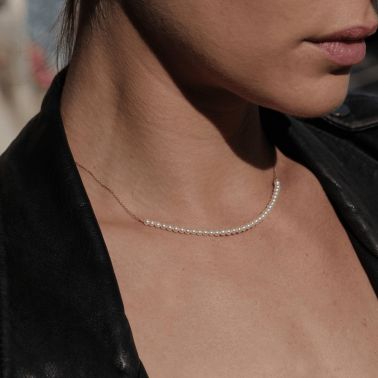 Collier Claverin Mini Rock My Pearls en or jaune et perles blanches