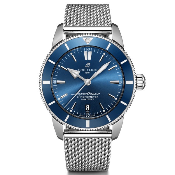 Montre Breitling Superocean Heritage II B20 automatique cadran bleu bracelet maille milanaise 44 mm