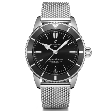 Montre Breitling Superocean Heritage II B20 automatique cadran noir bracelet maille milanaise 44 mm AB2030121B1A1