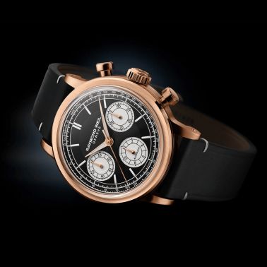 Raymond Weil Millesime Chronograph Tri-Compax automatic PDV Rose Gold black dial leather strap 39 mm