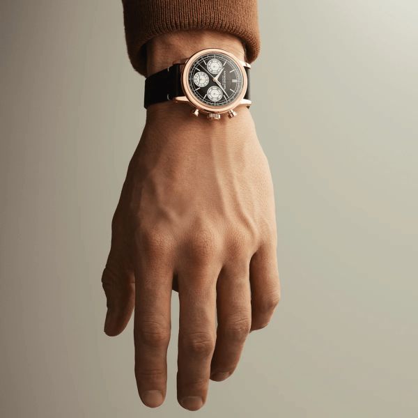 Raymond Weil Millesime Chronograph Tri-Compax automatic PDV Rose Gold black dial leather strap 39 mm
