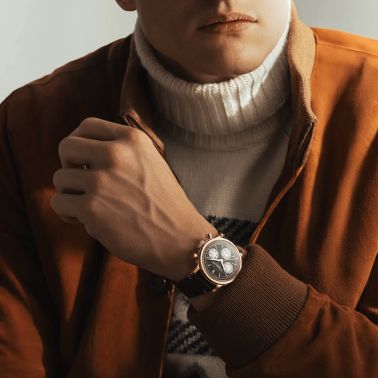 Raymond Weil Millesime Chronograph Tri-Compax automatic PDV Rose Gold black dial leather strap 39 mm