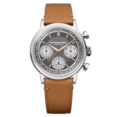 Montre Raymond Weil Millesime Chronographe Tri-Compax automatique cadran anthracite bracelet cuir 39 mm
