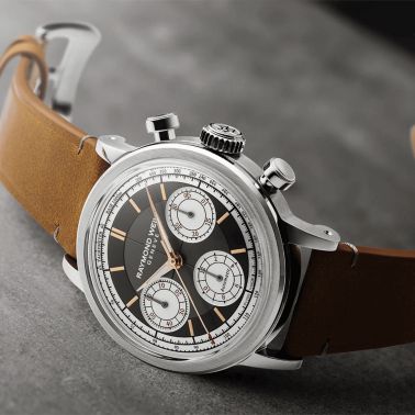 Montre Raymond Weil Millesime Chronographe Tri-Compax automatique cadran anthracite bracelet cuir 39 mm