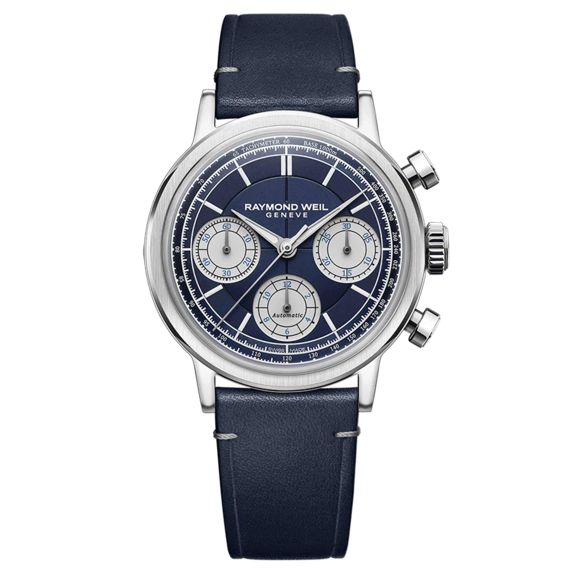 Raymond Weil Millesime Chronograph Tri-Compax automatic blue dial leather strap 39,5 mm