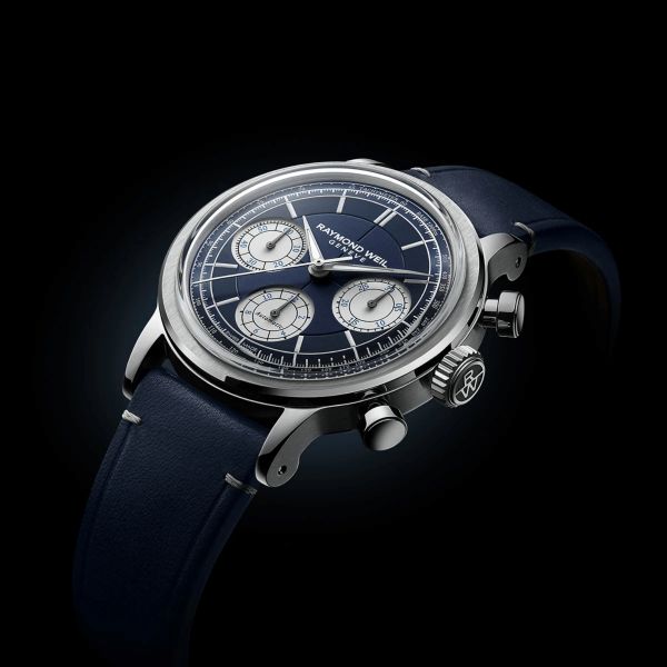Raymond Weil Millesime Chronograph Tri-Compax automatic blue dial leather strap 39,5 mm