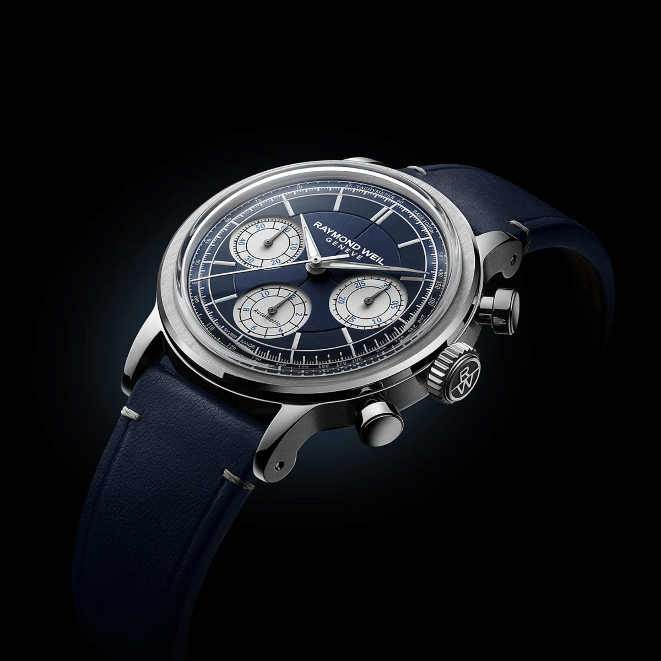 Raymond Weil Millesime Chronograph Tri-Compax automatic blue dial leather strap 39,5 mm