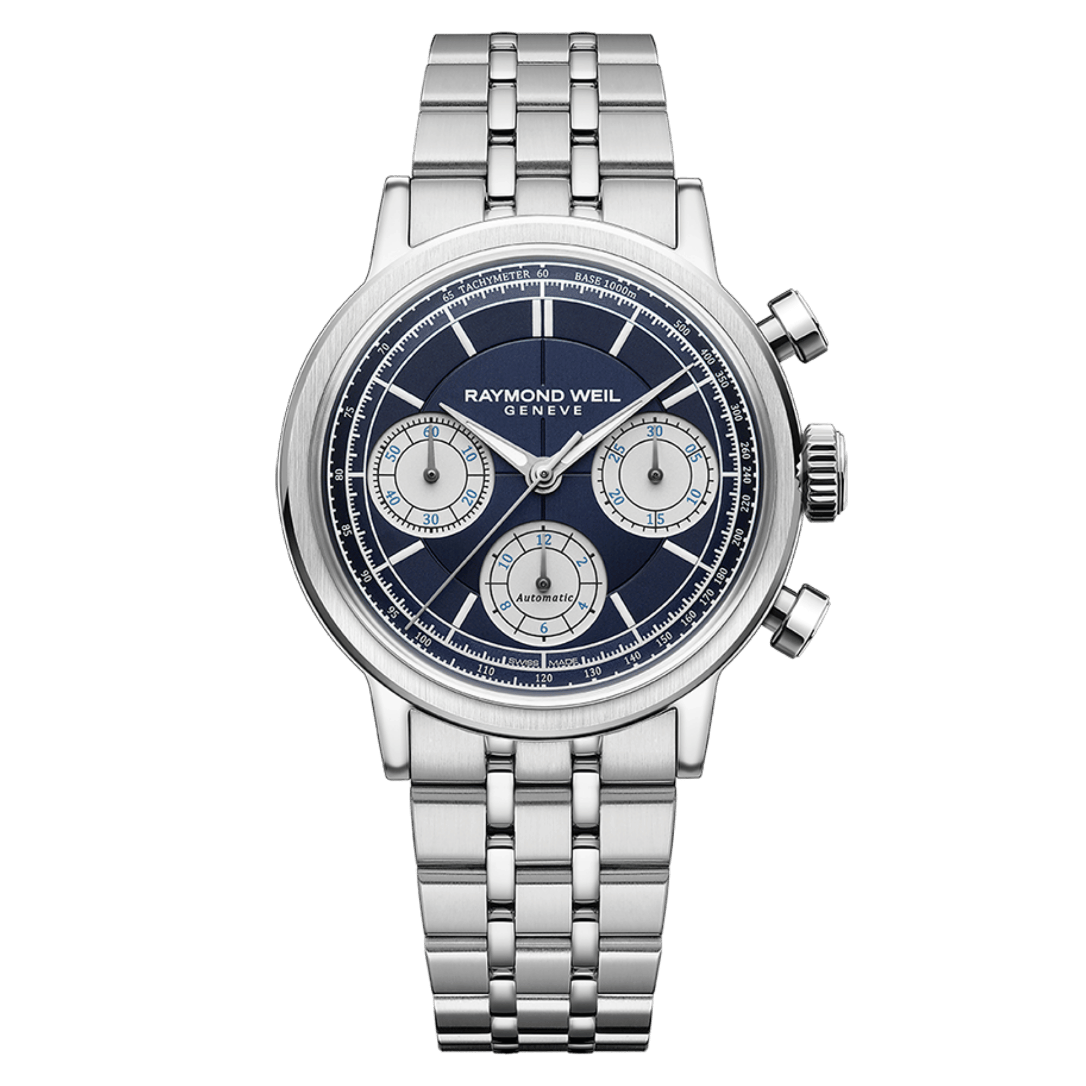 Raymond Weil Millesime Chronograph Tri-Compax automatic blue dial steel bracelet 39,5 mm