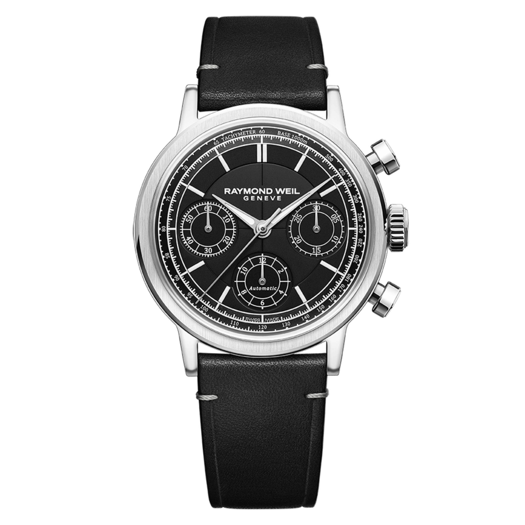 Raymond Weil Millesime Chronograph Tri-Compax automatic black dial leather strap 39,5 mm