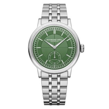 Montre Raymond Weil Millesime Automatique Petite Seconde cadran vert bracelet acier 39,5 mm