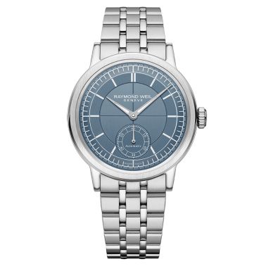 Montre Raymond Weil Millesime Automatique Petite Seconde cadran bleu bracelet acier 39,5 mm