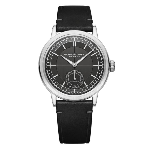 Montre Raymond Weil Millesime Automatique Petite Seconde cadran anthracite bracelet cuir 39,5 mm