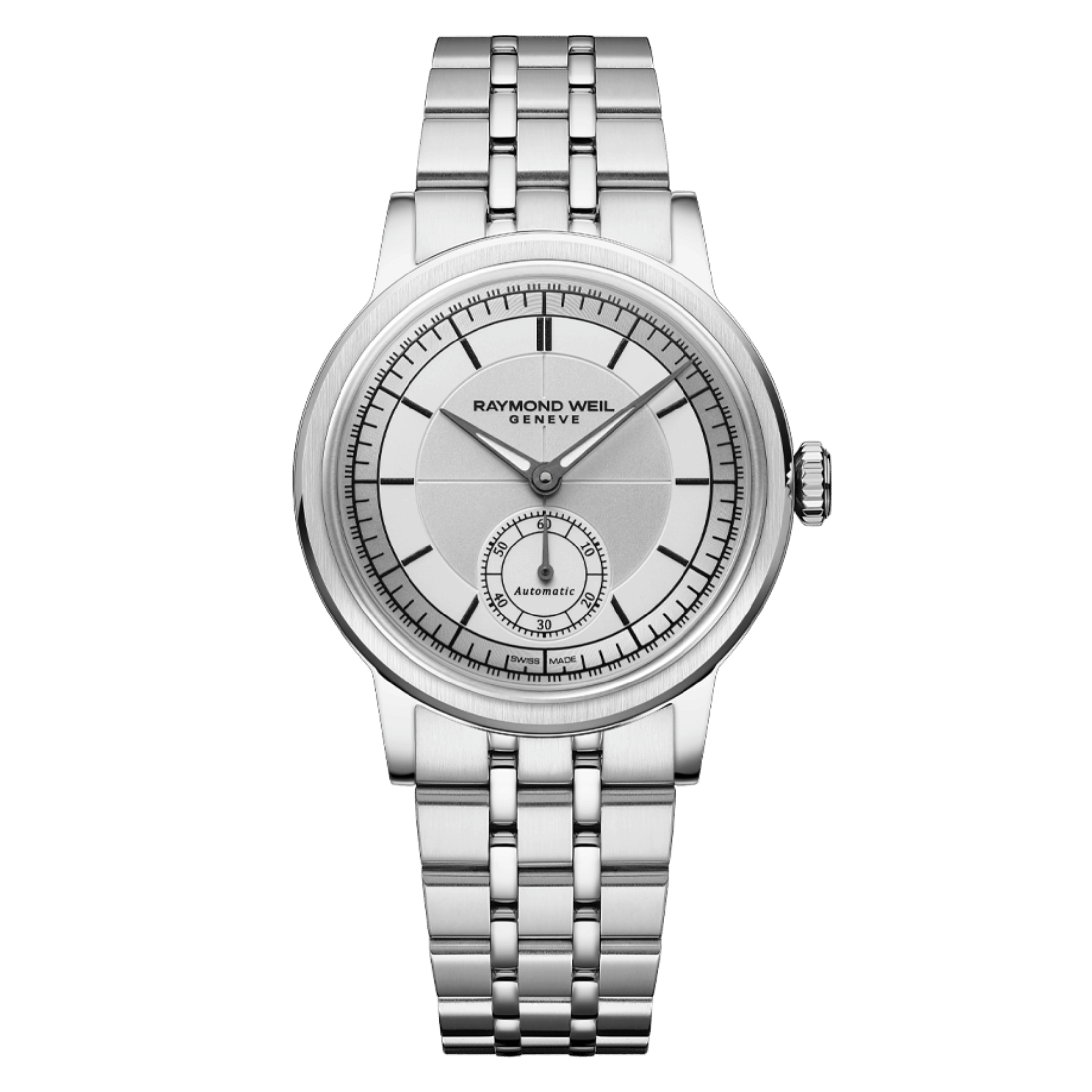 Montre Raymond Weil Millesime Automatique Petite Seconde cadran argenté bracelet acier 35 mm