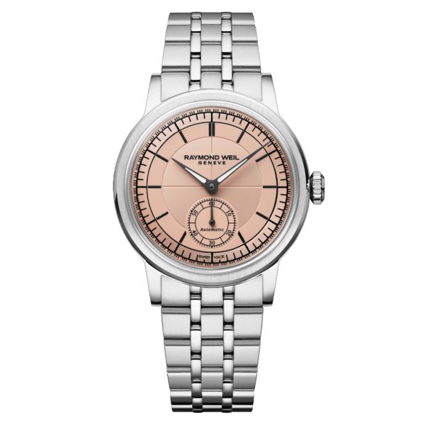 Montre Raymond Weil Millesime Automatique Petite Seconde cadran saumon bracelet acier 35 mm
