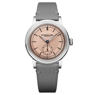 Montre Raymond Weil Millesime Automatique Petite Seconde cadran saumon bracelet cuir 35 mm