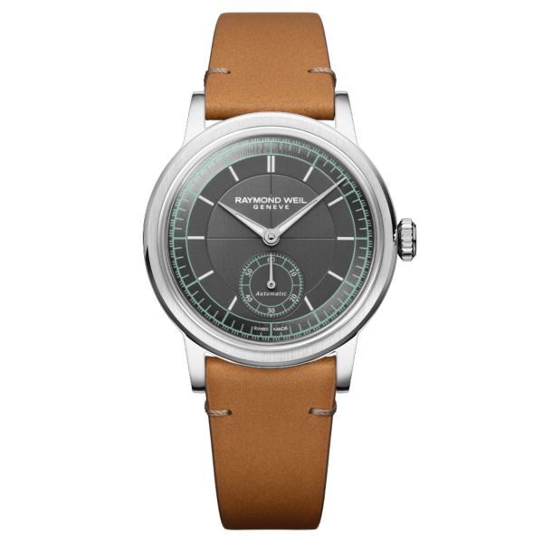 Montre Raymond Weil Millesime Automatique Petite Seconde cadran anthracite bracelet cuir 35 mm