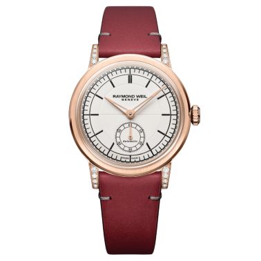 Raymond Weil Millesime Automatic Small Seconds Diamonds PVD Rose Gold cream dial leather strap 35 mm