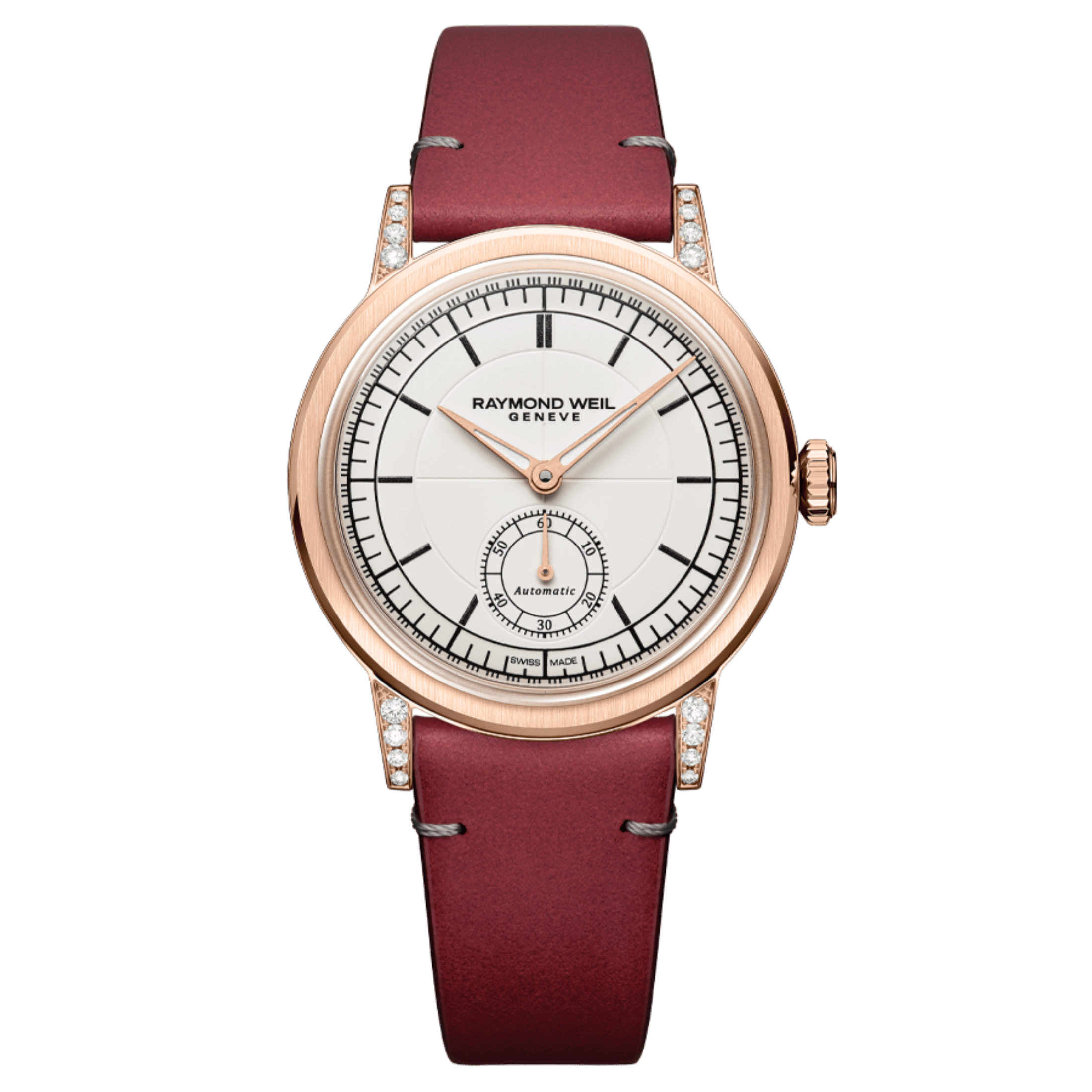 Raymond Weil Millesime Automatic Small Seconds Diamonds PVD Rose Gold cream dial leather strap 35 mm