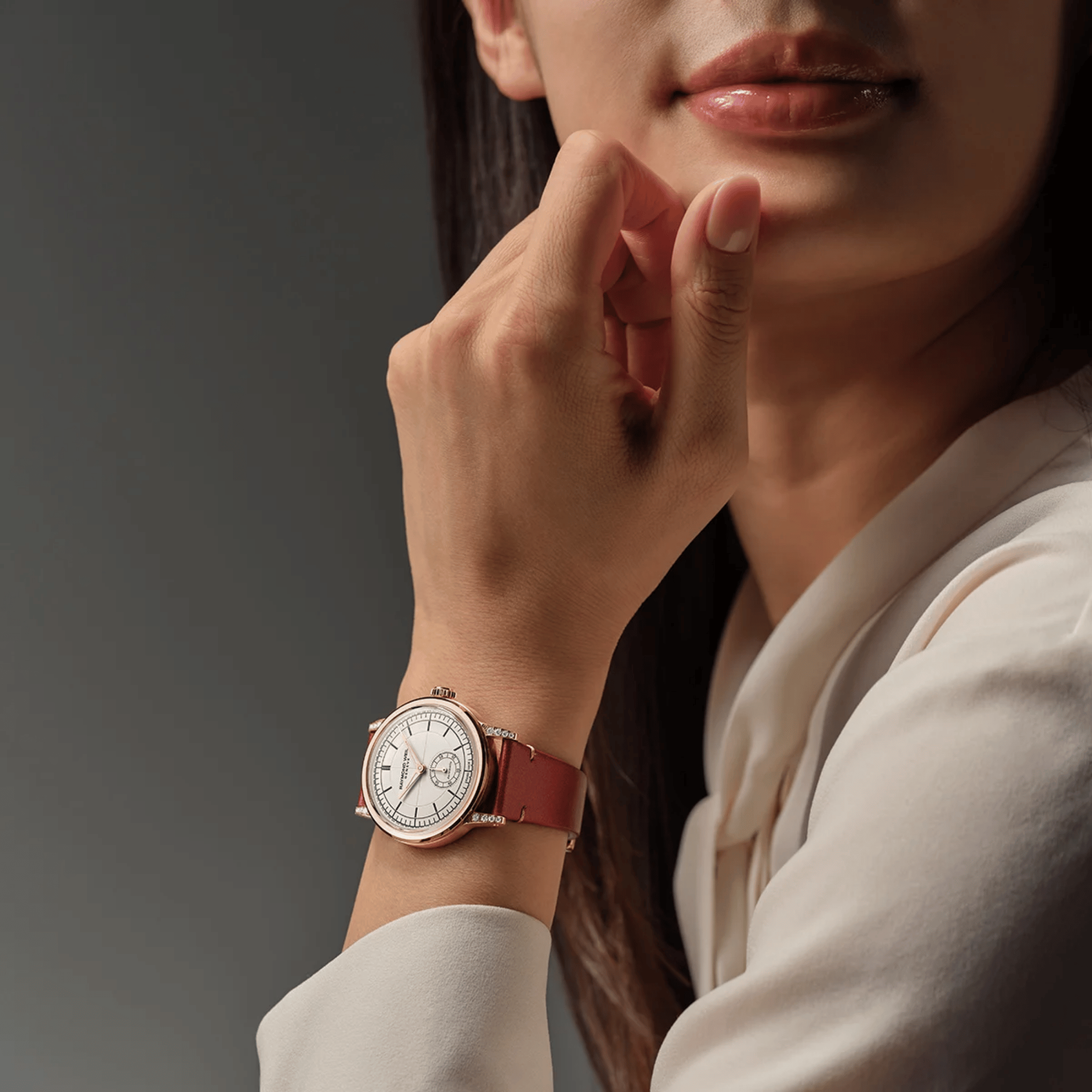 Raymond Weil Millesime Automatic Small Seconds Diamonds PVD Rose Gold cream dial leather strap 35 mm