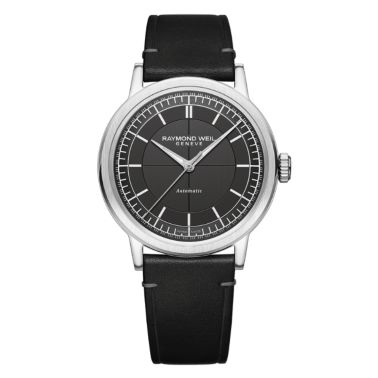Montre Raymond Weil Millesime Automatique Seconde Centrale cadran anthracite bracelet cuir 39,5 mm